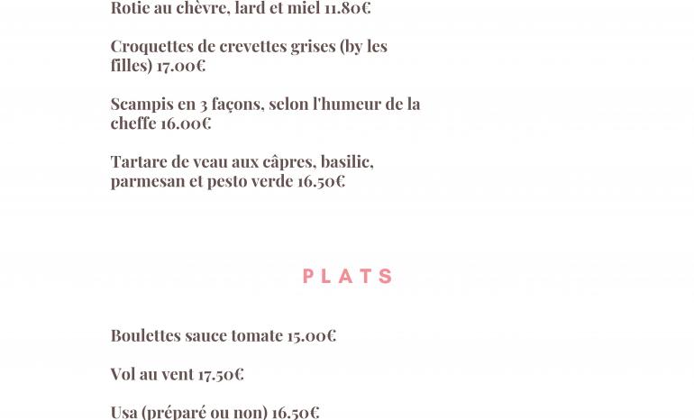 Carte Les Filles de L'Atelier Gourmand