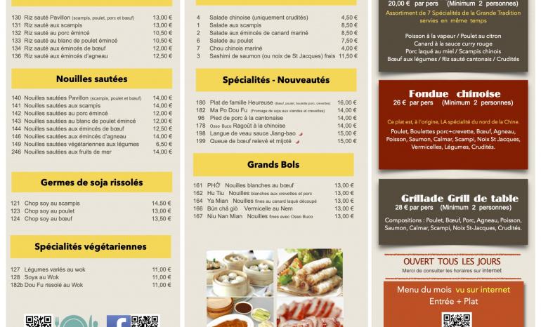 Carte en salle Le Pavillon Rose à Ans