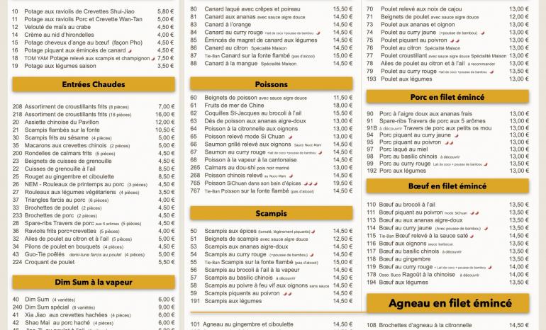 Carte en salle Le Pavillon Rose à Ans